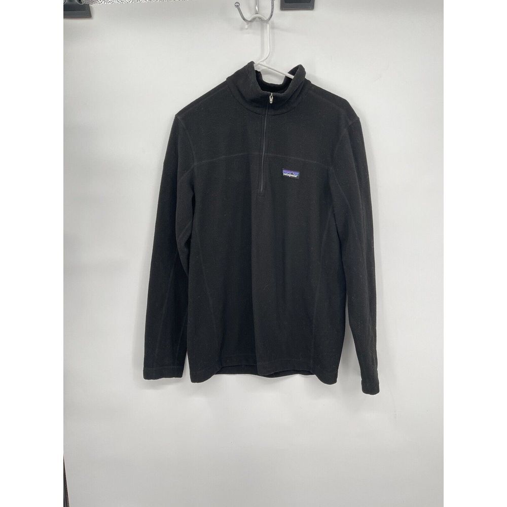 Patagonia M Micro D Quarter Zip Fleece Pullover Mens Black‎ Lightweight Logo
